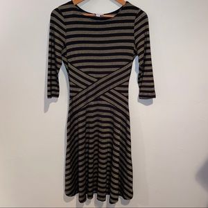 ECI Black & Gold Striped Fit & Flare Dress
